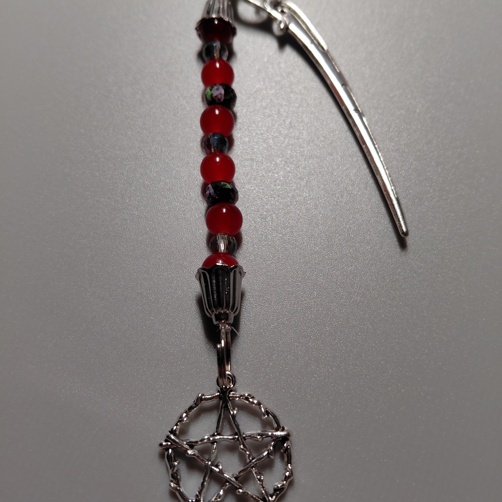 BOOK JEWELRY Beaded Book Mark With Pentagram Focal Glass Crystal Beads - Picture 2 of 7